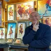 photo  bernard blin dans son atelier, devant sa nouvelle série sur les chevaux. 