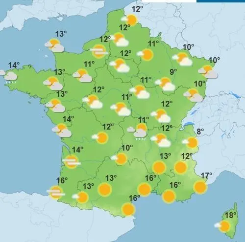 La journée du dimanche 9 novembre, dans l’après-midi. Capture d’écran Météo France photo la journée du dimanche 9 novembre, dans l’après-midi. © capture d’écran météo france