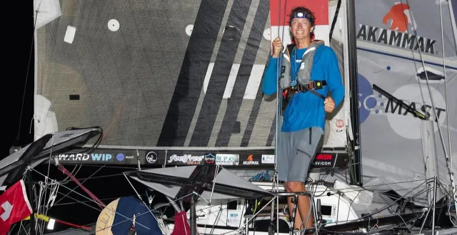 photo  trente ans après son père, mathis bourgnon remporte également la mini transat.  &copy;  la boulangère mini transat 