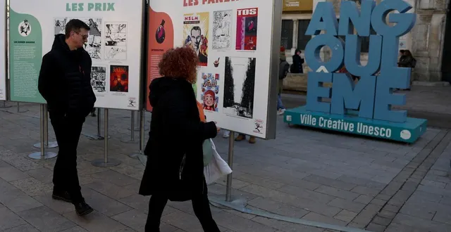photo  une exposition dans les rues d’angoulême lors du festival en janvier 2025.  &copy;  romain perrocheau / afp 