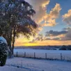 photo quand le soleil se lève sur les paysages enneigés de normandie, cela donne un décor à couper le souffle, comme ici à beaufai dans l’orne.