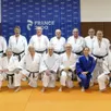 photo  dominique bizeray, (de d à g, 6e en haut) entouré par les aînés du judo sur le tatami de jean-carmet. 