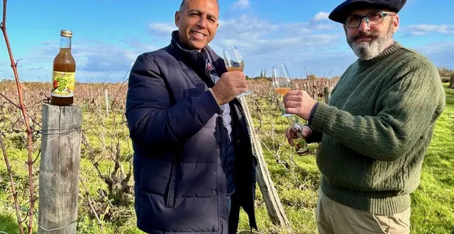 photo  savennières, le 25 novembre 2025. sébastien château (à gauche) et bruno ciofi trinquent à la réussite de jus’percut.  &copy;  co 