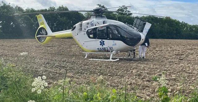 photo  l’hélicoptère du samu 61 a pu se poser à proximité de la maison pour évacuer l’homme de 57 ans vers le chu de caen, ce samedi 29 novembre 2025.  &copy;  archives ouest-france 