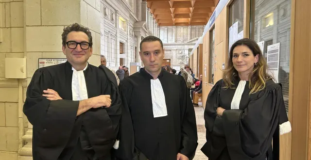 photo  angers, le 1er décembre 2025. les avocats des parties civiles me bertrand salquain, me baptiste faucher et me nathalie valade.  &copy;  co – franck de brito 