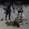 photo  la tradition du lancer de peluches offertes au secours populaire a été respectée après l’ouverture du score. 