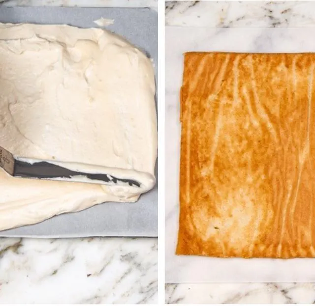 photo étaler la pâte sur une plaque à l’aide d’une spatule. laisser refroidir le biscuit à la sortie du four.  ©  olivier marie / bretons en cuisine