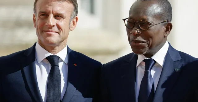 photo  le président français emmanuel macron accueille le président béninois patrice talon à son arrivée au 19e sommet de la francophonie à la cité internationale de la langue française, au château de villers-cotterêts (aisne), le 4 octobre 2024.  &copy;  ludovic marin / archives afp 