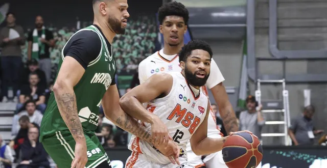 photo  trevor hudgins (le mans) au duel avec mathis dossou-yovo (nanterre 92).  &copy;  maxppp 