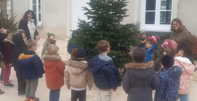 photo  en compagnie d’enseignants et de membres du service enfance jeunesse, des enfants de l’école du petit-prince ont donné un air de fête au sapin devant la mairie du plessis-macé.  &copy;  ouest-france. 