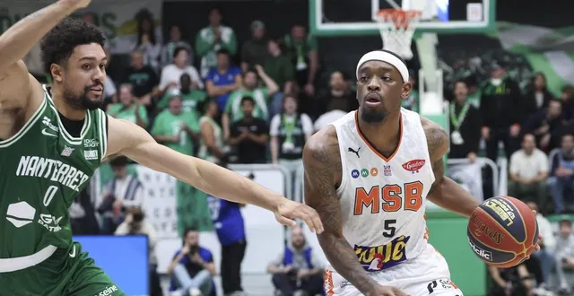 photo  débordant ici le jeune allemand len schoormann, fraîchement recruté par nanterre, le manceau shannon bogues (24 points et 5 rebonds) a été l’un des manceaux les plus en vue vendredi soir.  &copy;  maxppp 