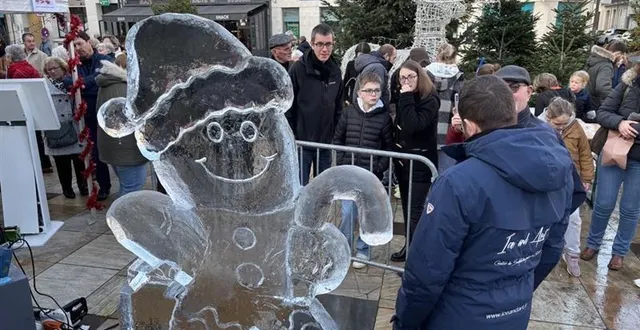 photo  sculpture sur glace place henri-iv à la flèche (sarthe).  &copy;  ouest-france 