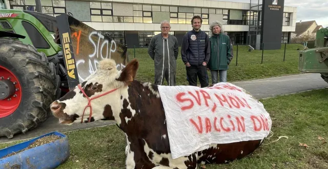 photo  partis de fromentel, les 80 éleveurs protestant contre la gestion de la crise bovine de la dnc se sont retrouvés devant la sous-préfecture d’argentan.  &copy;  ouest-france 