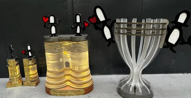 photo  les élèves ont fabriqué une coupe pour les entreprises partenaires et un trophée pour le double, plus un petit trophée pour chaque gagnante du double.  &copy;  co 