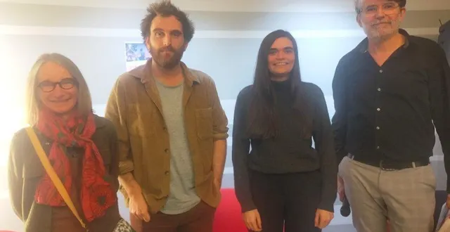 photo  myriam béranger, thibault daelman, manon jouniaux et guénaël boutouillet lors d’une rencontre à la médiathèque de saint-mathurin-sur-loire.  &copy;  ouest-france 