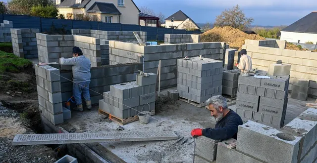 photo  mûrs-erigné, le 17 décembre 2025. dans la commune, la hausse du prix du mètre carré de terrain a poussé des propriétaires à vendre la moitié du leur à de nouveaux habitants (ici la construction d’une maison dans le hameau des gilardières).  &copy;  laurent combet 