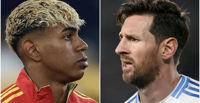 photo  lamine yamal et lionel messi vont se rencontrer lors de la finalissima organisée entre l’espagne et l’argentine en mars, au qatar.  &copy;  afp 