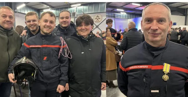 photo  à gauche, thomas geray pose fièrement avec ses proches après sa promotion au grade de caporal tandis qu’à droite, loïc turcas, arbore la médaille reçue pour ses 30 ans d’engagement.  &copy;  co 