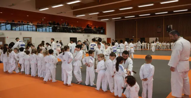 photo  samedi matin, au dojo budokai, près de 150 enfants, âgés de 4 à 8 ans, encadrés par les plus grands, ont envahi le tatami pour l’entraînement de noël organisé par le club sud-est manceau judo ju-jitsu. « c’est notre fête de milieu de saison, l’occasion de partager un grand moment tous ensemble, s’enthousiasme amaury vrignaud, entraîneur au club. nous voulons qu’enfants et parents repartent avec des étoiles plein les yeux ».  &copy;  ouest-france 