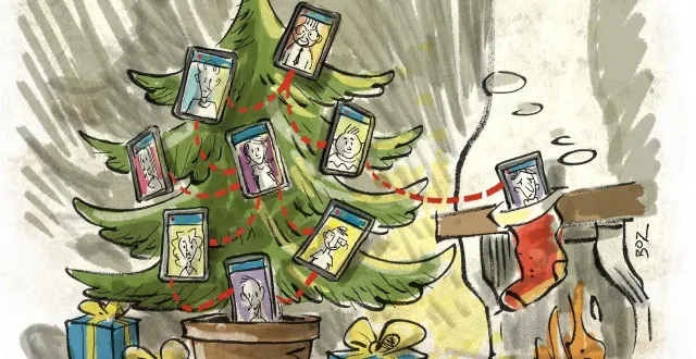 photo  ces repas de fêtes entre inconnus sont organisés grâce à la magie des réseaux sociaux. l'occasion pour benoît vieillard de dessiner une guirlande numérique qui fait le pont entre le monde virtuel et réel. joyeux noël 2.0 !  &copy;  boz 