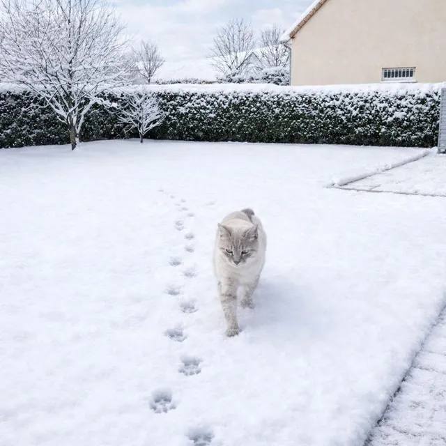 photo promenade sous la neige à sablé pour ce petit félin. merci à pauline pour la photo !  ©  alain ménagé
