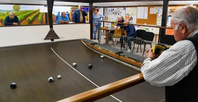 photo  photopqr/le courrier de l’ouest/laurent combet pellouailles les vignes le 17/11/2023 : boule de fort : societe « l’agriculture » 12 eme challenge landry illustration ffbdf (federation française de boule de fort) avec les equipes de segre, corne, la menitre, becon et le president serge tétrel  &copy;  archives co – laurent combet 