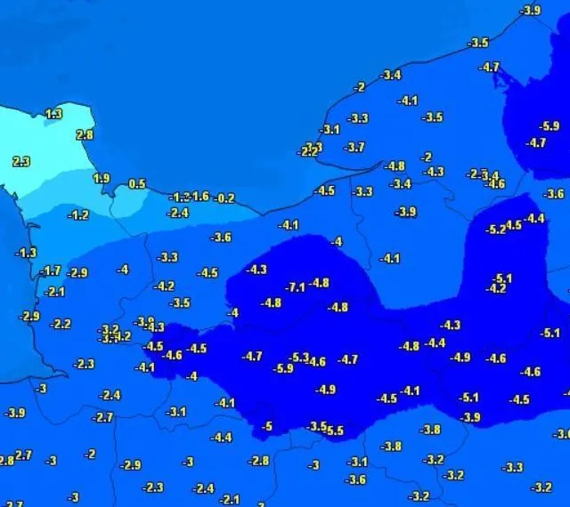 photo les températures minimales enregistrées en normandie vendredi 26 décembre 2025.  ©  capture d’écran météociel.fr