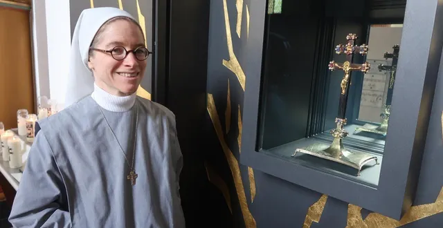 photo  baugé, chapelle de la girouardière, le 27 novembre 2025. sœur sophie a porté le projet de sanctuaire de la vraie-croix d’anjou, inauguré en juin 2025 à baugé.  &copy;  co – agathe le nueff 