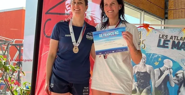 photo  la fertoise pauline coudray (à droite) a été sacrée championne de france de natation en catégorie maîtres au mois de mars 2025.  &copy;  le maine libre 