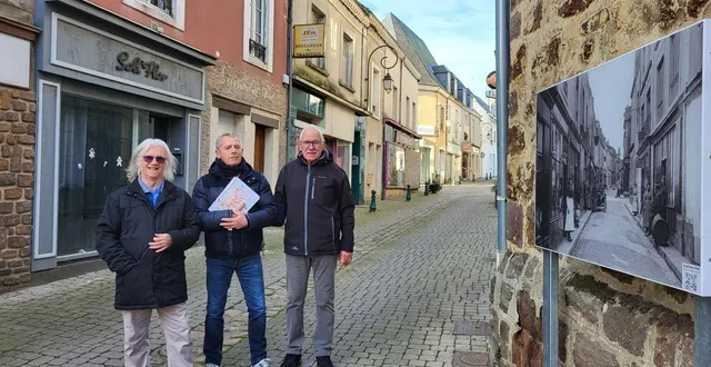 photo  de gauche à droite : gaby lamberdière, conseiller municipal et historien local, mickey toin, premier adjoint à la maire, et francis gougaut, lors de la validation du projet dans les rues de la ville médiévale.  &copy;  ouest-france 