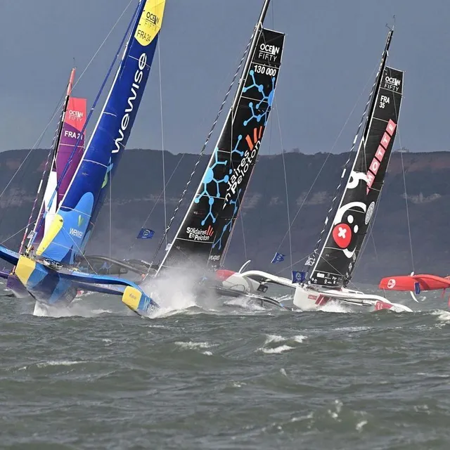 photo samedi 25 octobre, les ocean fifty se sont élancés du havre dans des conditions « sportives ».  ©  david ademas / ouest-france