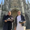 photo  thierry foulon et thomas breux se sont associés pour garnir les galettes des rois de la boulangerie la tentation de fèves à l’image de la cathédrale de sées (orne). 