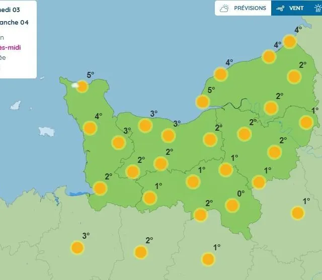 photo les prévisions météorologiques de météo france pour l’après-midi de ce dimanche 4 janvier 2026.  ©  capture d’écran météo france