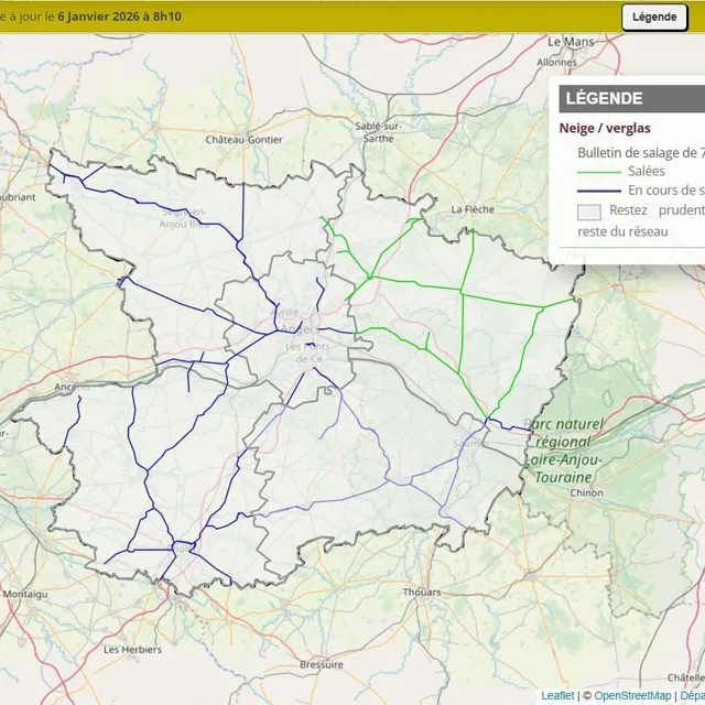 photo les principaux axes de maine-et-loire sont en cours de salage par les services du conseil départemental.  ©  capture d’ecran inforoutes49