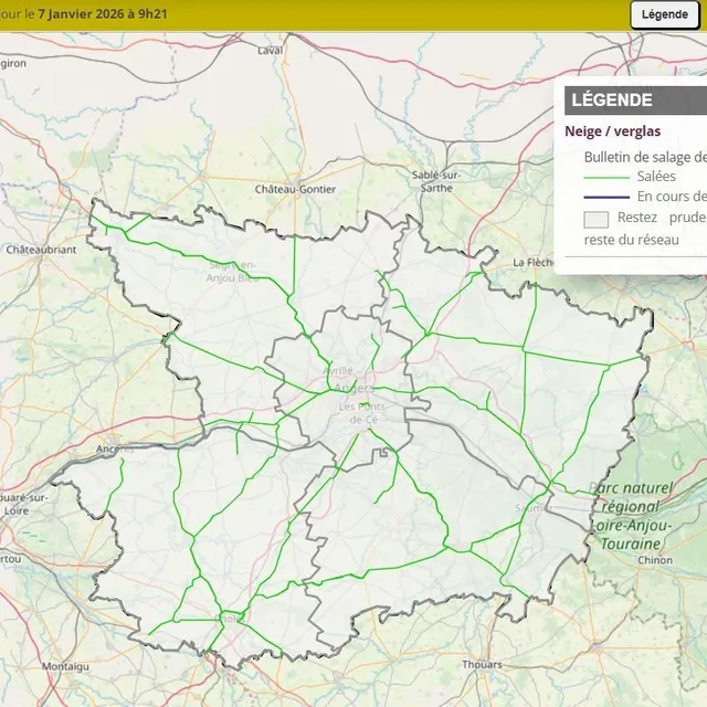 photo en vert, les axes salés à 9h21, ce mercredi 7 janvier 2026.  ©  inforoutes