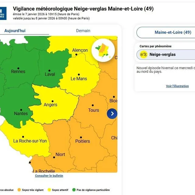 photo le maine-et-loire est désormais en vigilance jaune.  ©  météo france