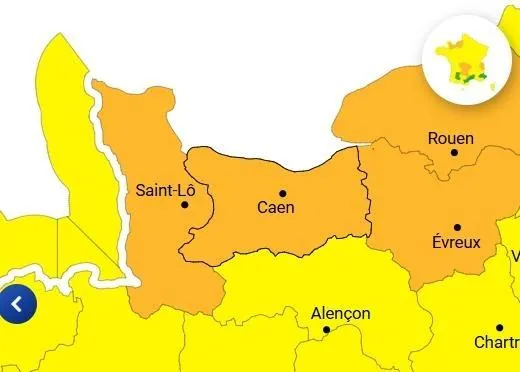 photo météo france a placé quatre départements normands en vigilance orange pour vents violents, à partir de 18 h ce jeudi 8 janvier 2026.  ©  capture d’écran météo france