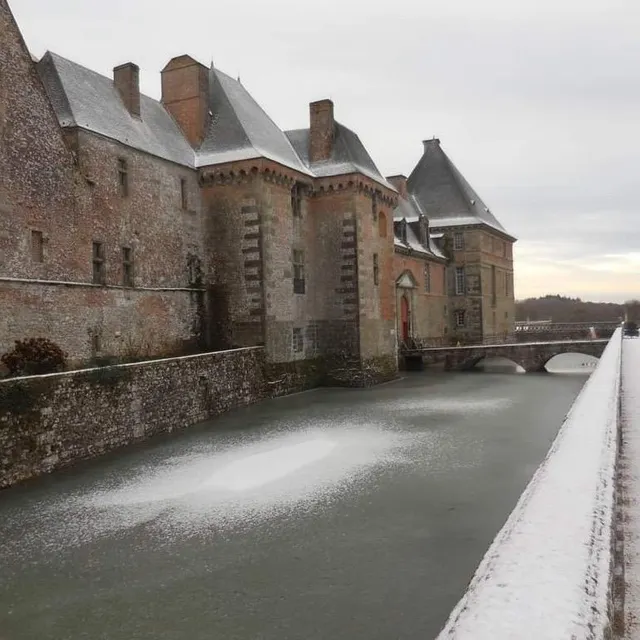 photo il a fait froid à carrouges, très froid. au point que les douves du château ont gelé.  ©  château de carrouges