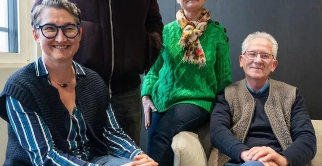 photo  l’acteur et réalisateur franco-algérien reda kateb avec patricia le cloirec, karine giguelay et bertrand belleil.  &copy;  elsa rancel / ouest-france 