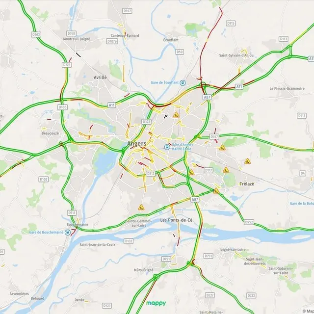 photo la carte d’angers et ses environs, ce mardi à 8 h 36.  ©  mappy
