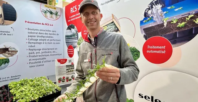 photo  angers, parc-expo, le 13 janvier 2026. cédric courtial présentant le système d’enracinement primé par le sival.  &copy;  co 