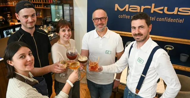 photo  angers, boulevard foch, le 14 janvier 2025. francky boisseau et julien chevallereau trinquent au sans alcool avec leur équipe du markus.  &copy;  co - laurent combet 