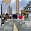 photo  angers, 15 janvier 2025. les élus ont posé symboliquement la première pierre du chantier, à distance de la pyramide. 