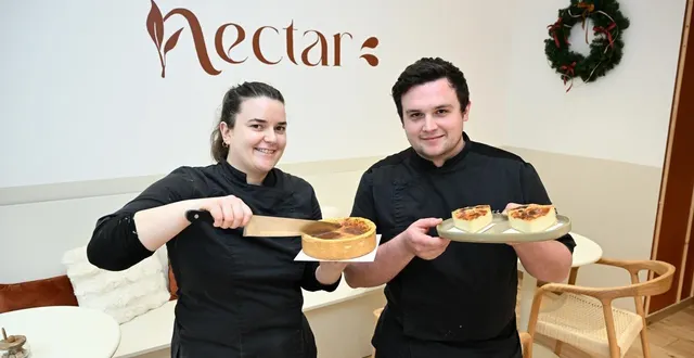 photo  angers, rue des lices, le 15 janvier 2026. à nectar d’hugo grosbois et angèle ligné, le flan est un best-seller.  &copy;  co - josselin clair 