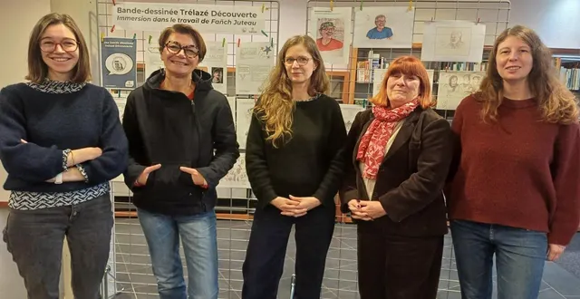 photo  bertille taillefer, chargée d’action culturelle ; katia barraud, directrice des services culturels et du patrimoine ; lucie legault, bibliothécaire ; chantal jeoffroy, adjointe à la culture et claire bastien, médiatriceculturelle.  &copy;  co 