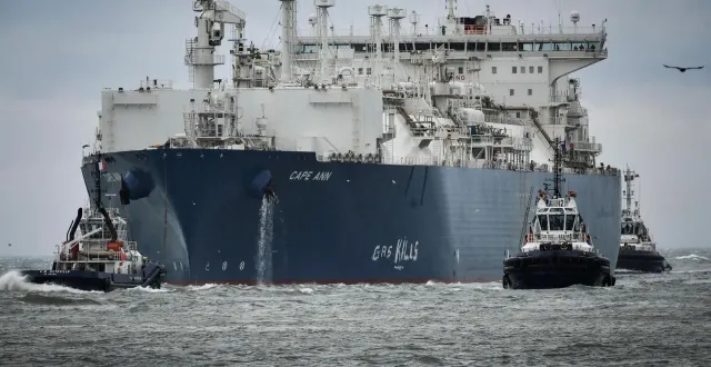 photo  le navire méthanier « cape ann ». ici le lundi 18 septembre 2023 lors de son entrée dans le port du havre (seine-maritime).  &copy;  martin roche / archives ouest-france 