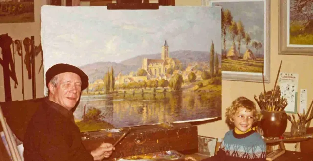 photo  le peintre marcel derulle avec sa petite-fille en 1976.  &copy;  collection privée 