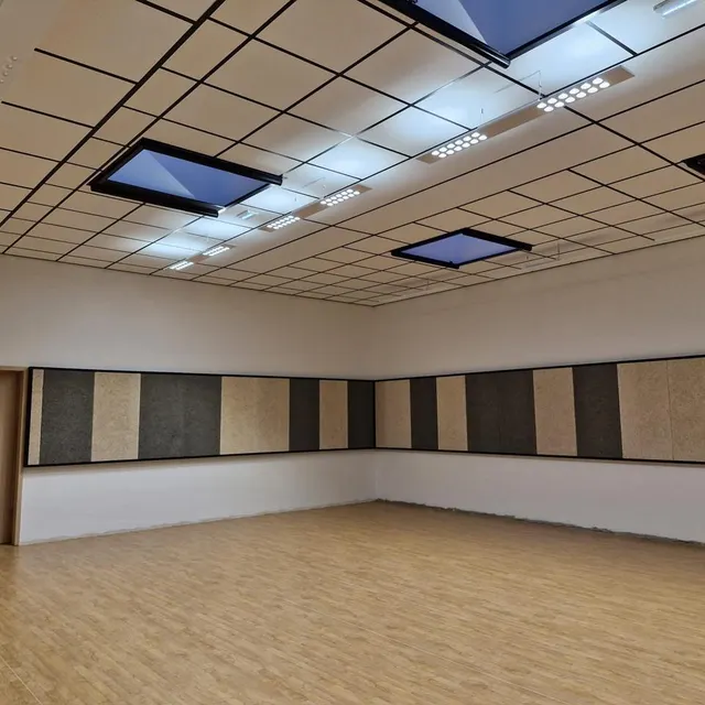 photo salle polyvalente d’environ 100 m², entièrement insonorisée et modulable, pouvant être plongée dans le noir complet pour des visites virtuelles, tout en étant adaptée à la pratique de la danse grâce à sa disposition et à son sol.  ©  ouest-france