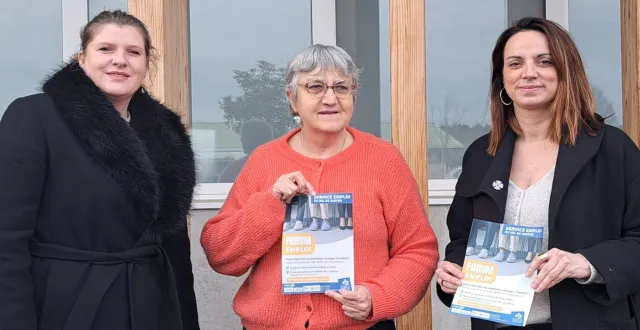 photo  coralie dubin, conseillère emploi formation, marie-françoise daveau, responsable du service emploi à val de sarthe, et anne coulon, de france travail, préparent le forum de l’emploi.  &copy;  ouest-france 