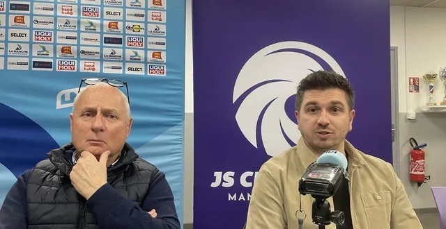photo  sébastien leriche (à droite) sera le nouvel entraîneur de la js cherbourg (manche, proligue) à partir de juillet 2027.  &copy;  ouest-france 